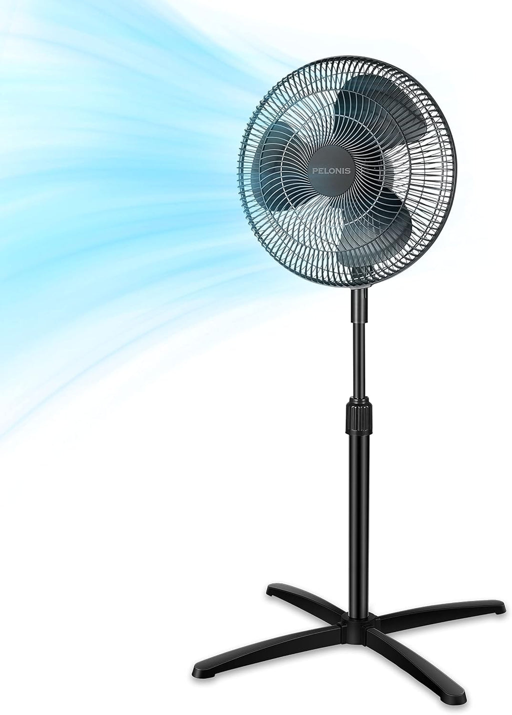 PELONIS 18" 5-Blade Adjustable Oscillating Pedestal Fan with Remote, Black