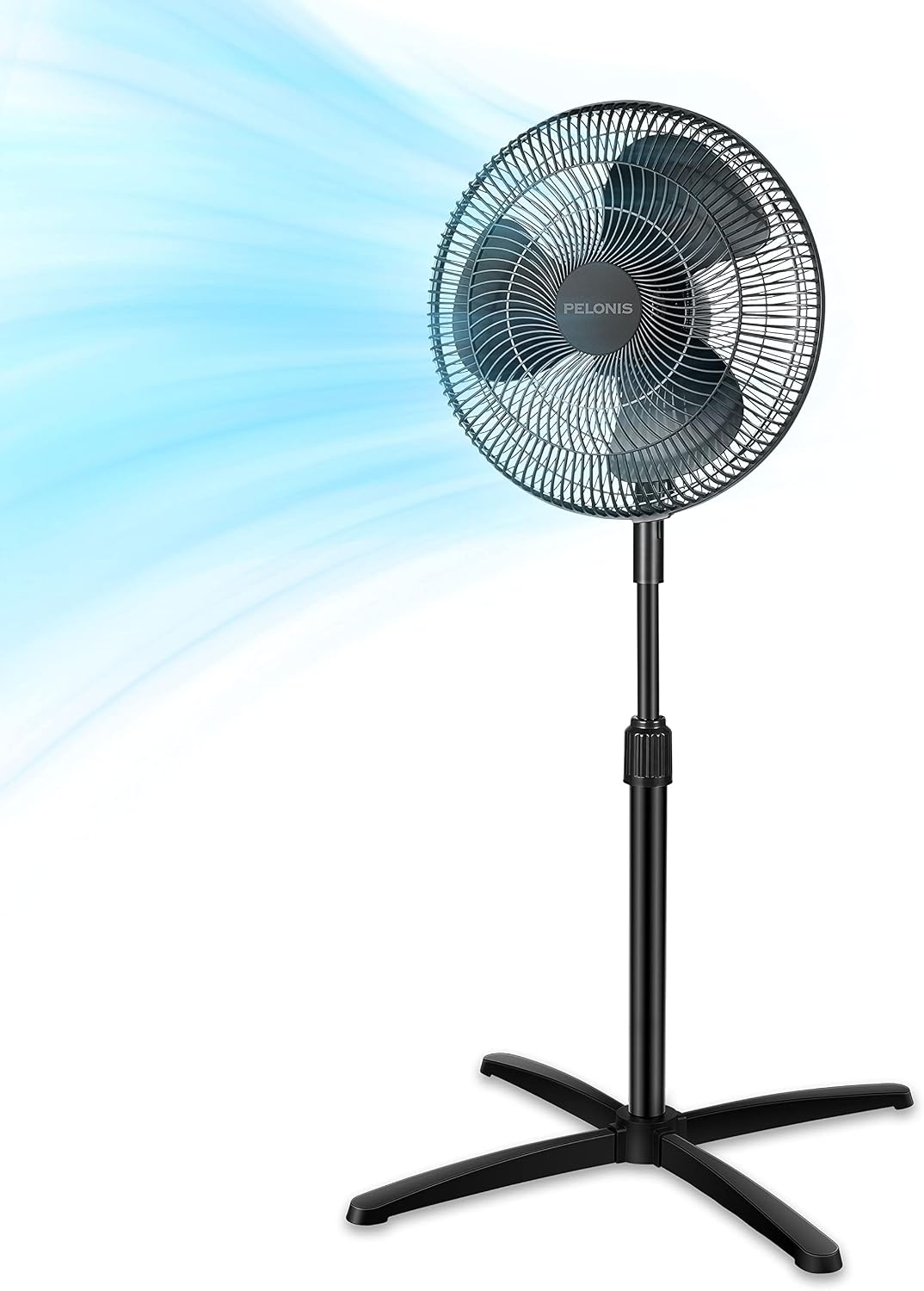 PELONIS 18" 5-Blade Adjustable Oscillating Pedestal Fan with Remote, Black