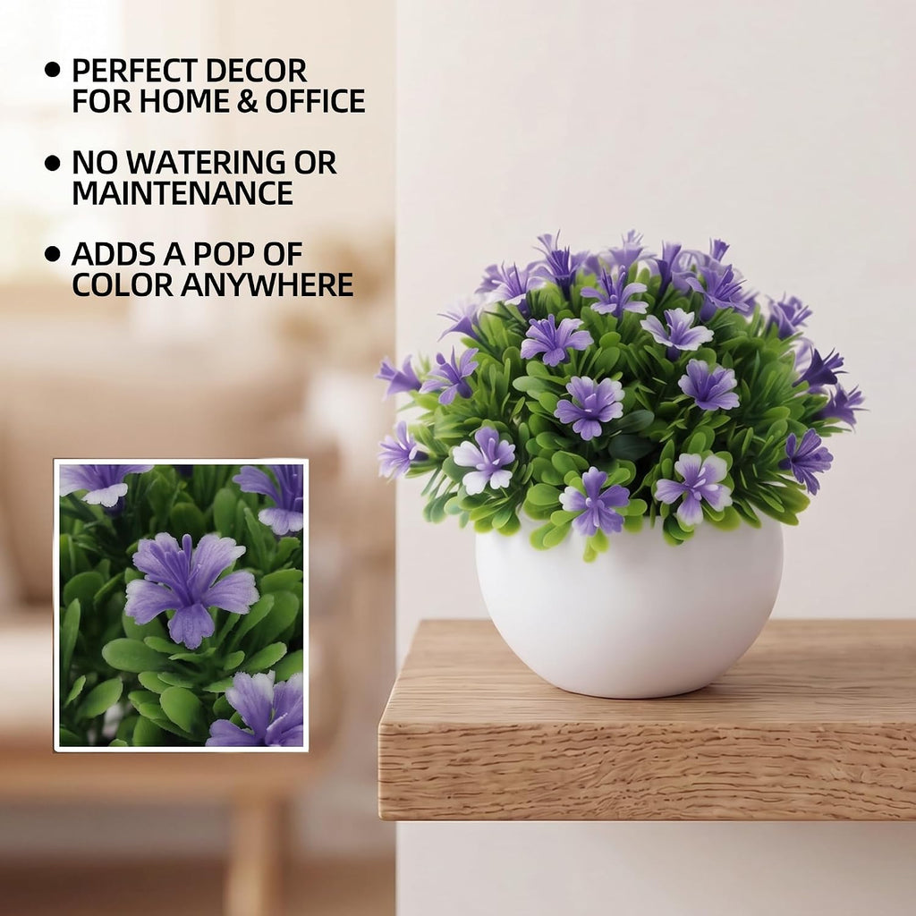 6 Pack Small Artificial Flowers in Pots, Realistic Faux Fake Potted Plants