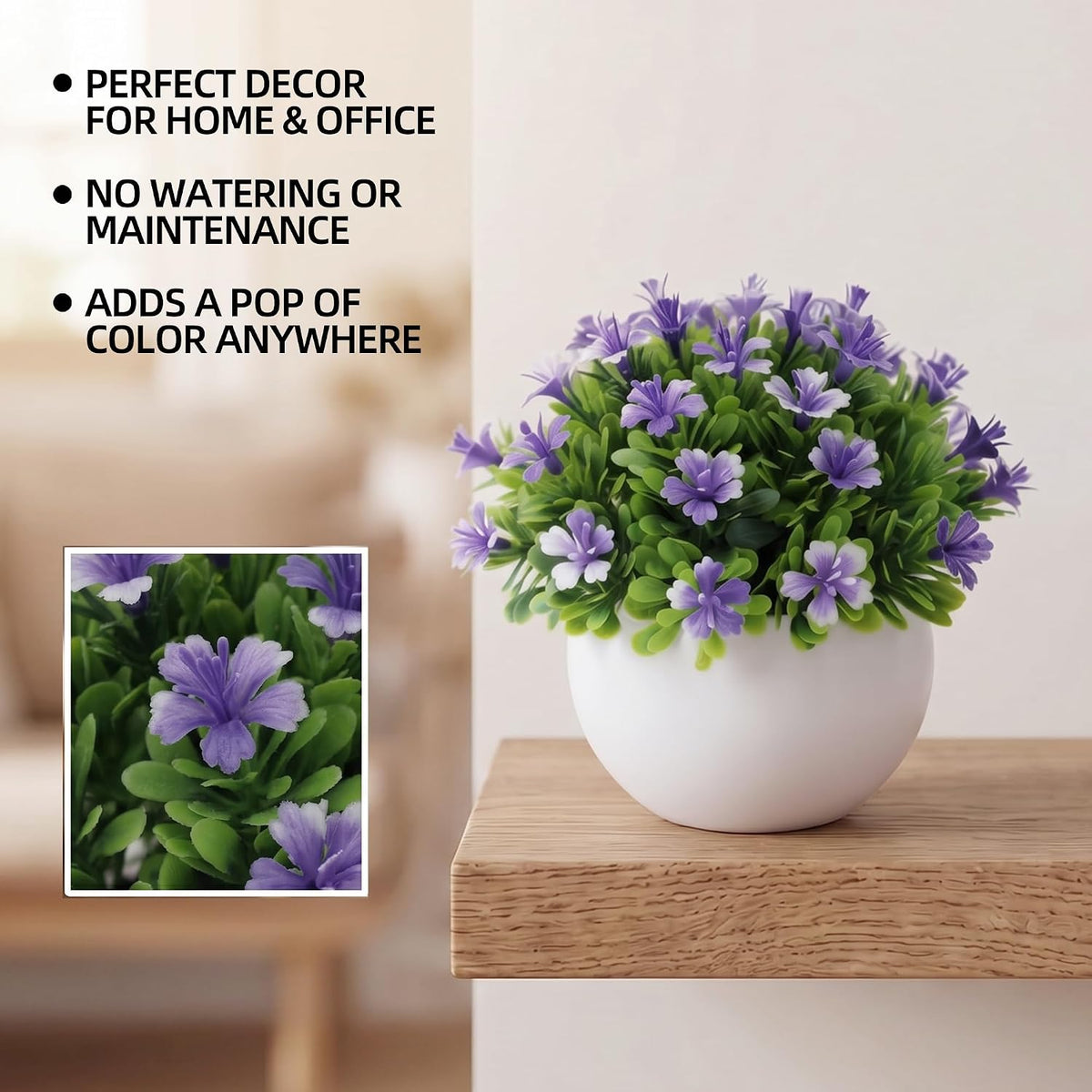 6 Pack Small Artificial Flowers in Pots, Realistic Faux Fake Potted Plants