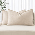 MIULEE Decorative Linen Lumbar Pillow Covers 12x24 Inch Natural Beige Boho by MIULEE