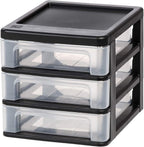 IRIS USA 2-Pack, 3-Drawer Small Plastic Stacking Desktop Organizer, Black