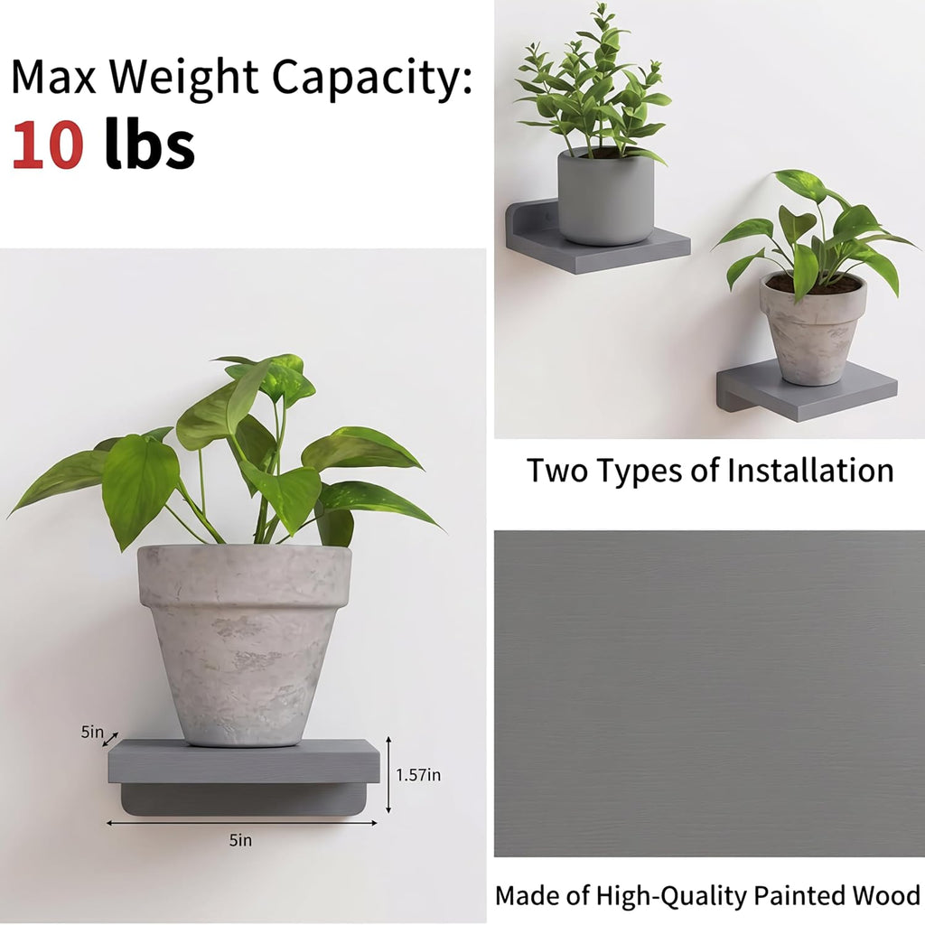 Fixwal Small Floating Shelves for Wall Decor (Grey, Set of 4, 5 Inch)