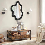 Asymmetrical Mirror for Wall Decor Large Modern Wavy Wooden Framed Wall Mirror Unique Shape Wall Mounted Vanity Artistic Wavy Mirror Decorative for Living Room Bedroom Bathroom Entryway Black