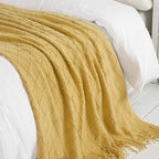 BOURINA Mustard Throw Blanket 60x80 Inches Throw Textured Solid Soft Sofa Throw - Image 6