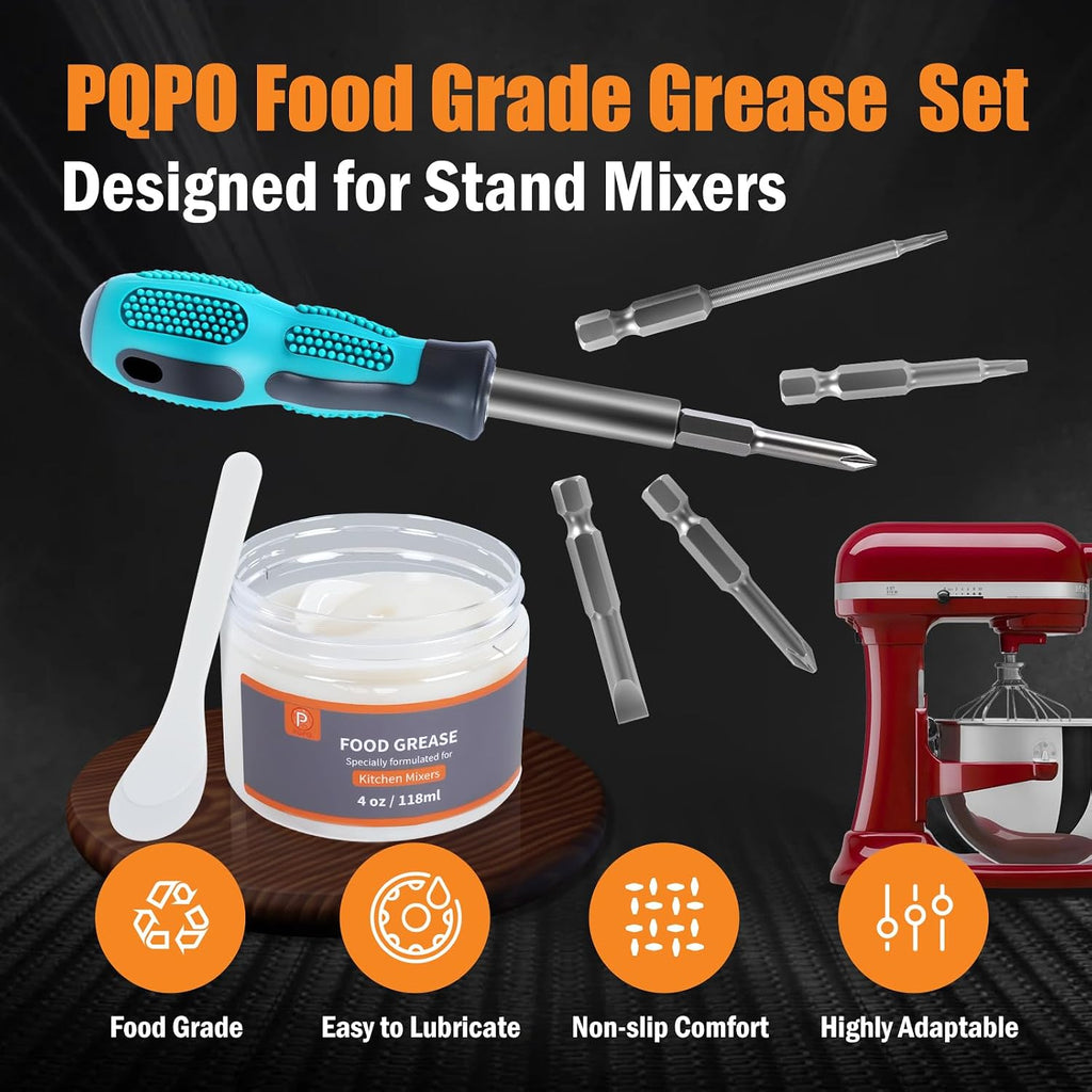 Grease Kit Compatible with KitchenAid Stand Mixer, 4 Oz Food Grade Grease & 4-in-1 Screwdriver Set with Spatula, Mixer Repair & Maintenance Kit, Reduces Gear Wear & Noise