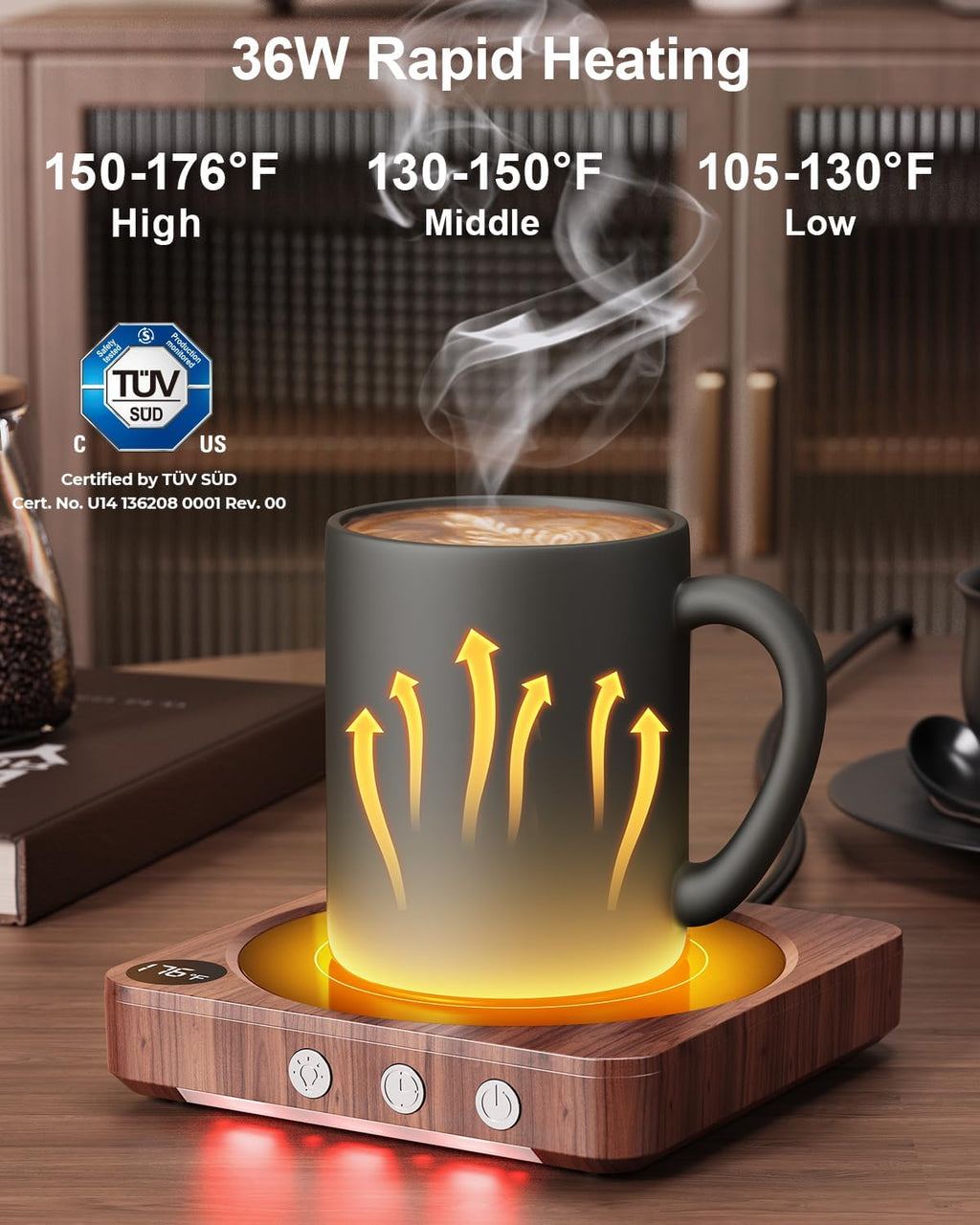 Coffee Mug Warmer for Desk, Candle Warmer Plate, 12H Timer, Wood