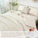 PERFEMET Girls Comforter Set Twin Size Beige Cream Pom Pom Bedding 5 Pieces