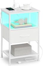 SONGMICS Nightstand with Charging Station, 1 Fabric Drawer