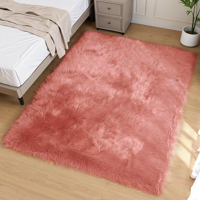 Goolela Pink Area Rug 5x8 Fluffy Fuzzy Furry Carpet by Goolela