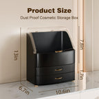 Makeup Organizer Countertop Vanity with Transparent Lid Drawers Waterproof Dustproof Cosmetic Skincare Bathroom Storage Gift for Women Teens Girls (Black)