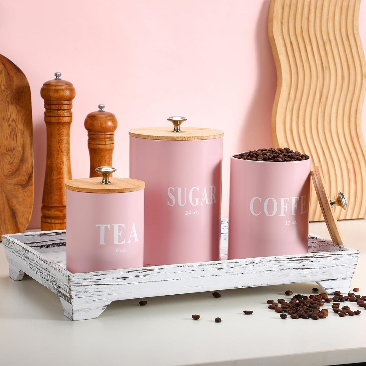Blushtier 3 Pack Pink Metal Kitchen Canister Set 6, 12, 24 oz
