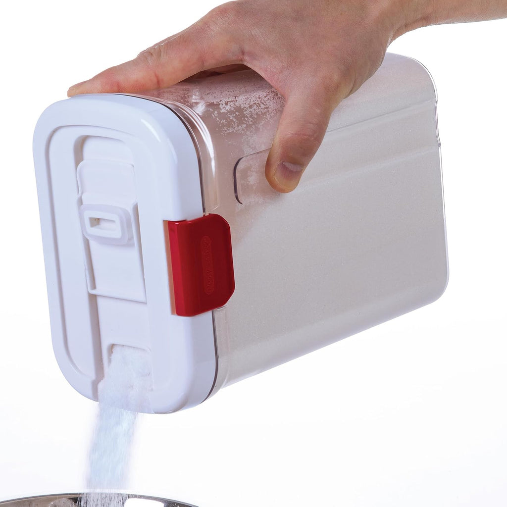 Progressive PrepSolutions Sugar Keeper – Airtight Storage Container for Keeping Sugar Fresh, BPA-Free, 4 lb Capacity, Easy Pour Design, White/red