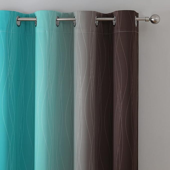 Estelar Textiler Brown and Teal Blackout Curtains 45 Inch Length, Light - Image 4