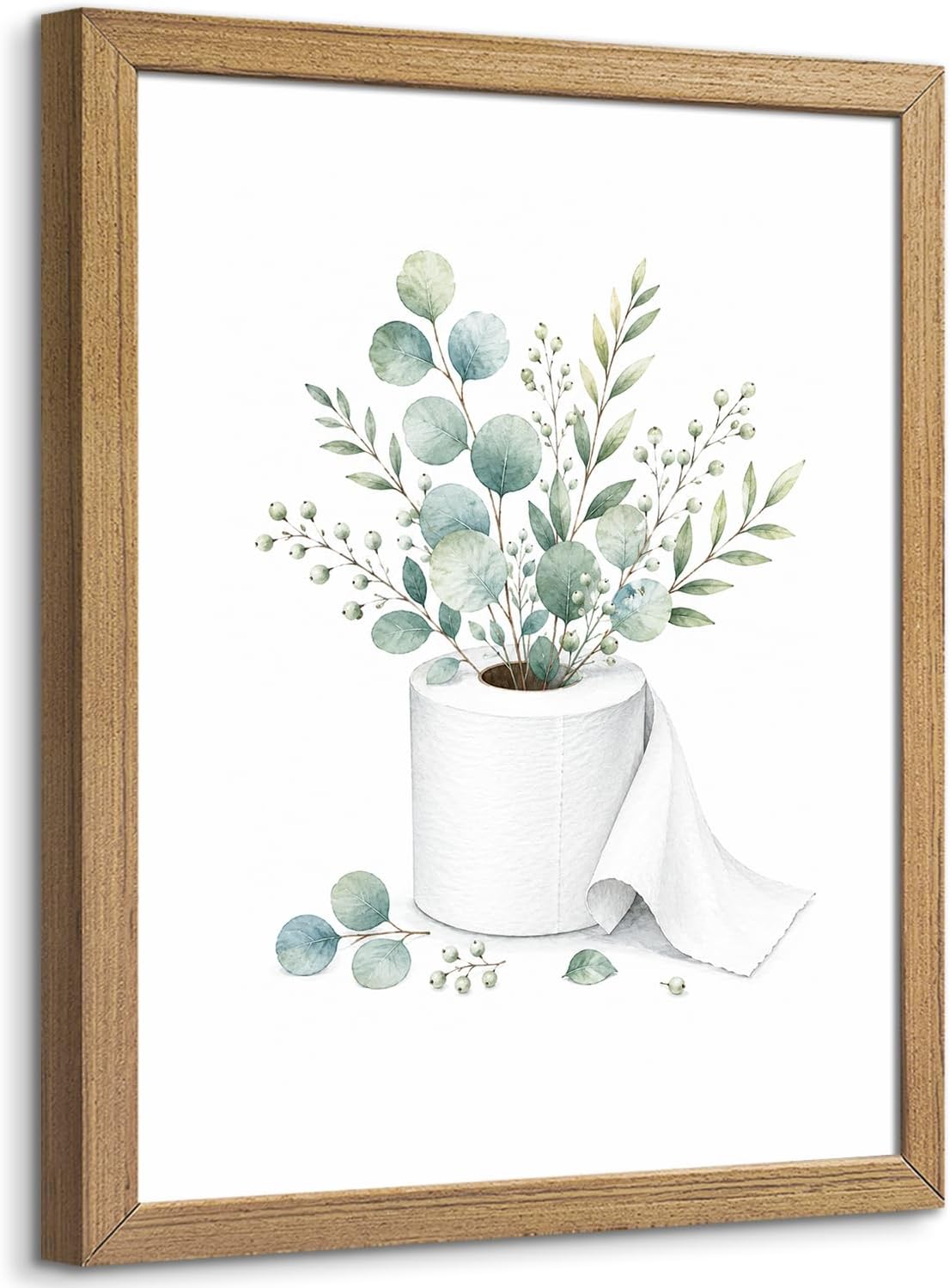 Eucalyptus Bathroom Wall Decor, Wood Framed Botanical Wall Art 8x10 Inch