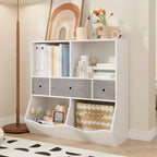 IDEALHOUSE 3-Tier Kids Bookshelf, Toy Storage Organizer with 3 Drawers,Wooden Bookcase with Large Toy Storage Cabinet for Playroom, Hallway, Kindergarten, School Toy Shelf Organization,(White)