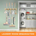 IMILLET Broom Holder Wall Mount, Rustic Broom Hanger for Laundry Room