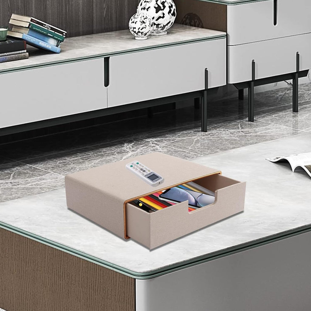 Stackable Drawer Organizer PU Leather Classic Handmade,Organize Home Office Desk Accessories and Sort Letter-Size Paper/a4 Document,Desk Caddy with Drawers Storage Box,13.1x10x3.7inches,Beige