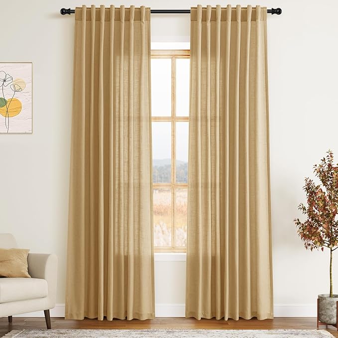Gold Yellow Linen Curtains 84 Inch Length 2 Panels Set by Nanspring