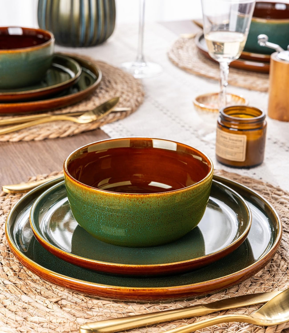 GBHOME Dinnerware Sets for 4, 12 Pieces Ceramic Plates and Bowls Set