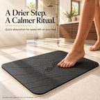 Stone Bath Mat, Quick Drying Bath Mat for Bathroom, Diatomaceous Earth Mat, Quick Dry Shower Mat, Fast Absorbent, Elegant Design, Easy to Clean - Black 23.6×15.35
