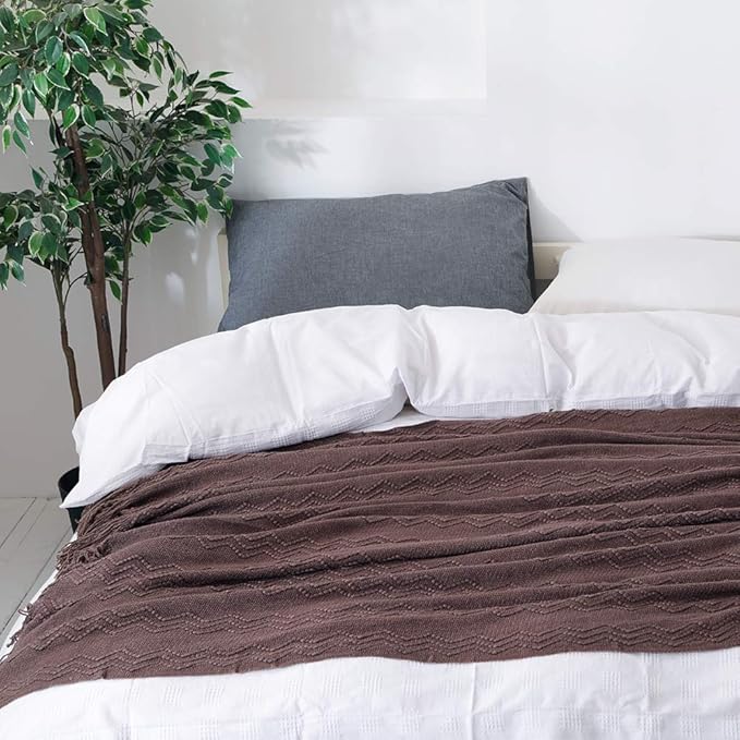 BOURINA Brown Throw Blanket 60x80 Inches Throw Textured Solid Soft Sofa Throw - Image 6