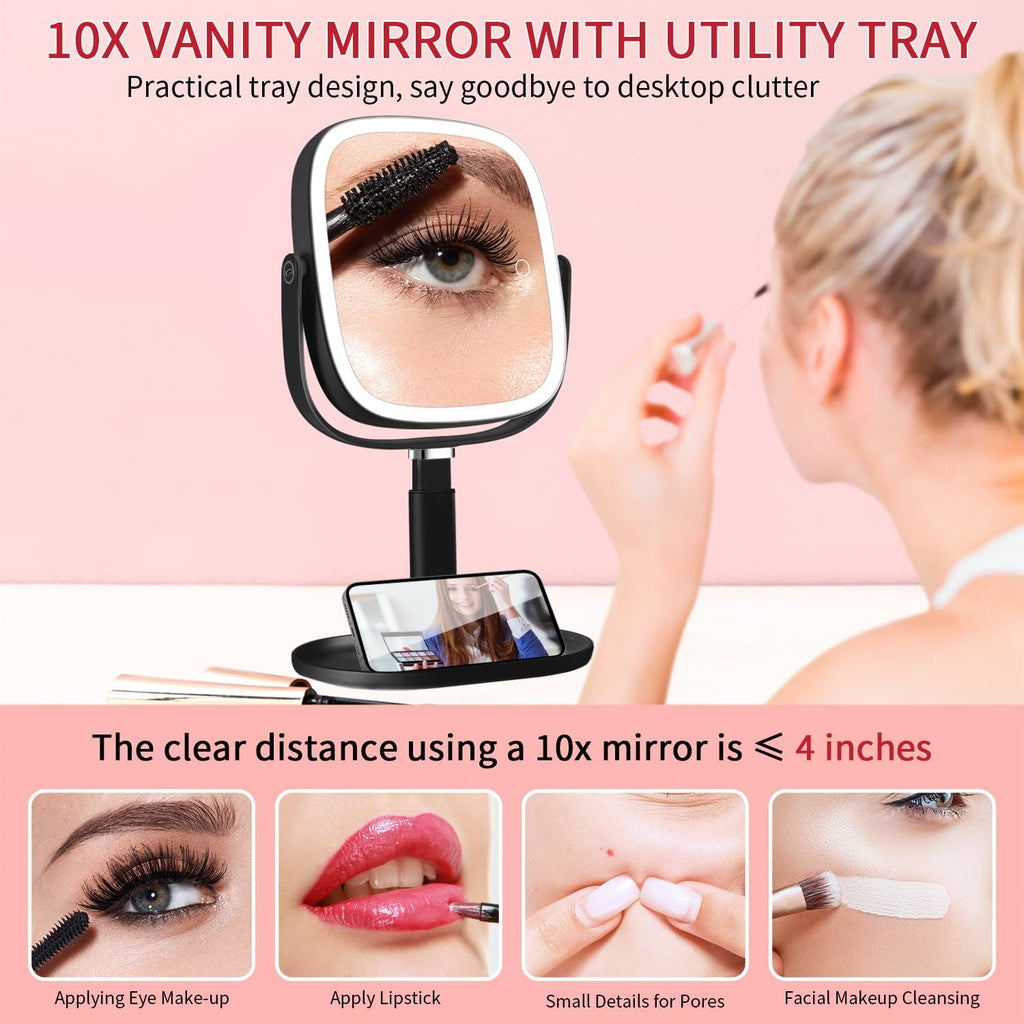 Vanmirr Height Adjustable Lighted Makeup Mirror with Magnification-Black