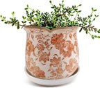 Ceramic-Planters-for-Indoor-Plants with Saucer, 6 inch Vintage Ice Crackle Glaze Plant Pots with Drainage Holes, Decorative Flower Pots for Outdoor Garden Home Decor, Tuscan Pot for Plant