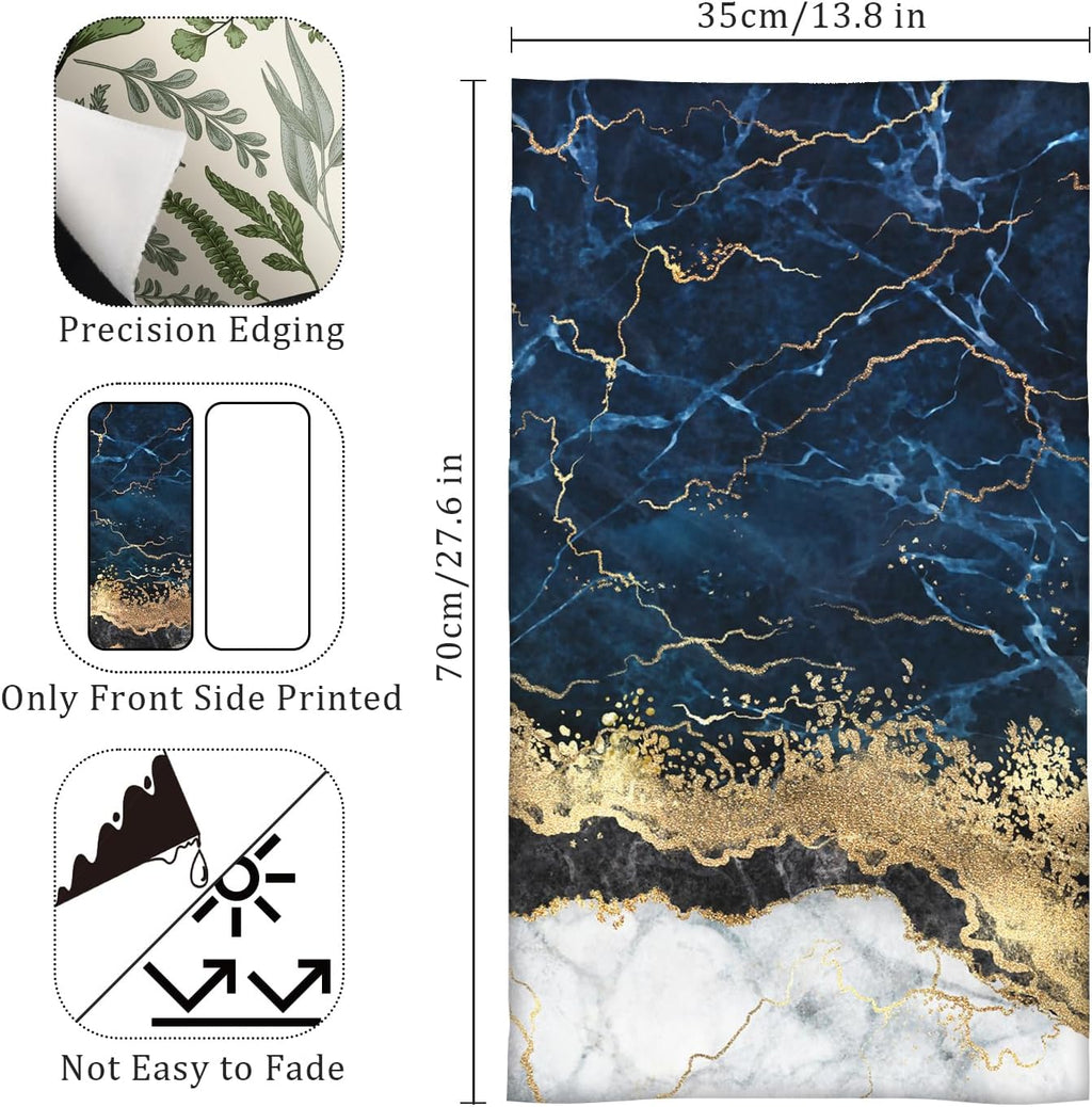 HAISUKA Blue & Gold Marble Lightweight Bath & Kitchen Towels - Soft, Absorbent Modern Decor