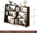 IOTXY Wooden Extendable Shelf Bookcase, 3-Tier Low Bookshelf, Walnut, L