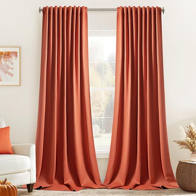 MIULEE Back Tab Burnt Orange Blackout Curtains 96 Inch Long 2 Panels Set by MIULEE