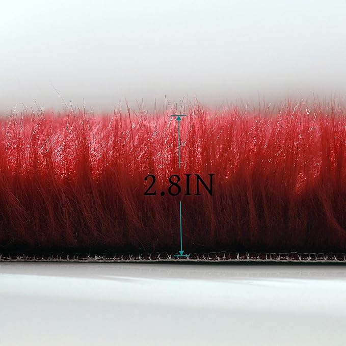 linmopm Faux Fur Rug Sheepskin Shag Fluffy Fuzzy Red 3x3 ft Rugs - Image 4