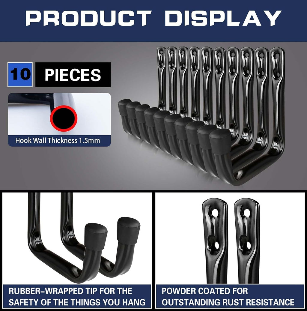 Dreecy J Utility Hooks for Hanging Heavy Duty Garage Storage Utility Hooks, Utility Hook for Garage Wall,Color Black, 10 Pack Medium Size