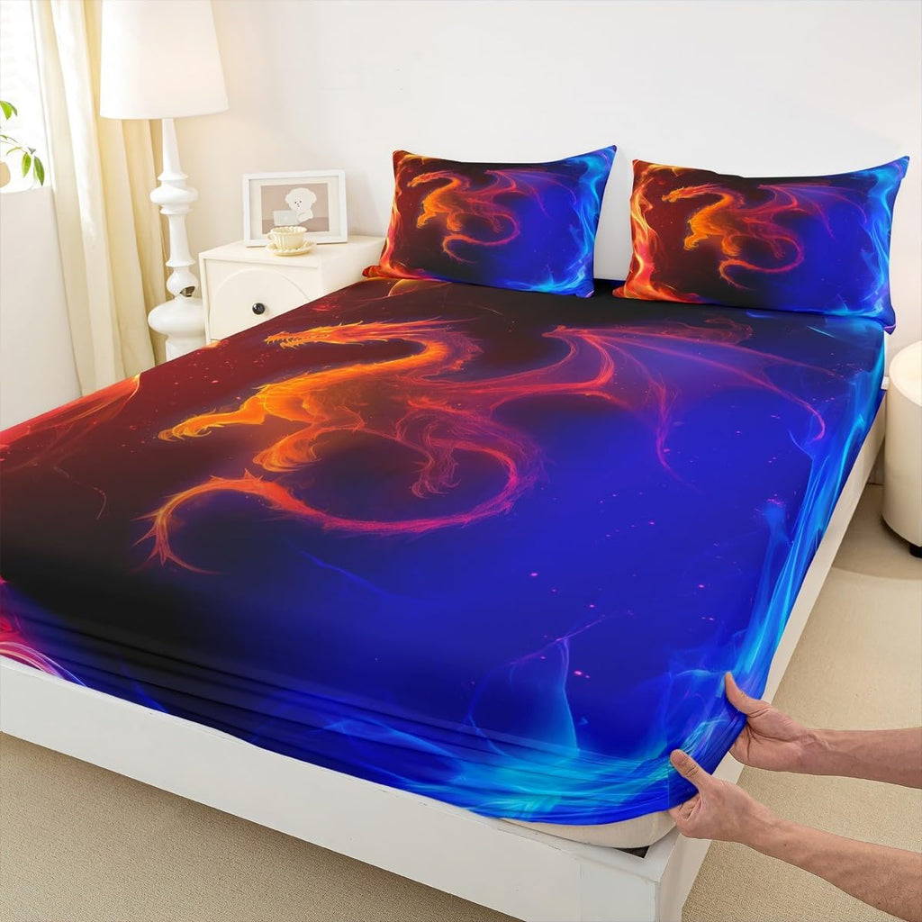 Erosebridal Dragon Bedding Set Nebula Fitted Sheet Queen Size Mysterious