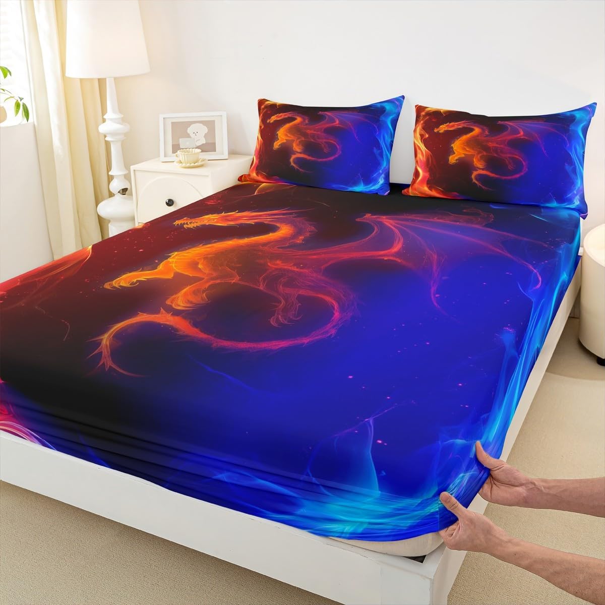 Erosebridal Dragon Bedding Set Nebula Fitted Sheet Queen Size Mysterious