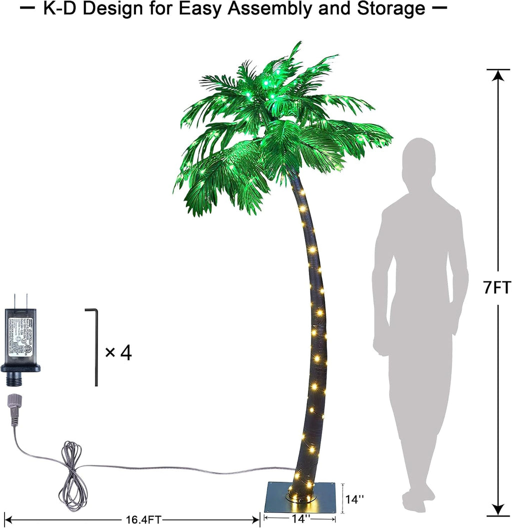 Lightshare 7 Feet Palm Tree 152LED Lights Artificial Fake Tree Decoration for Tiki Bar Outside Patio Porch Pool Christmas Nativity