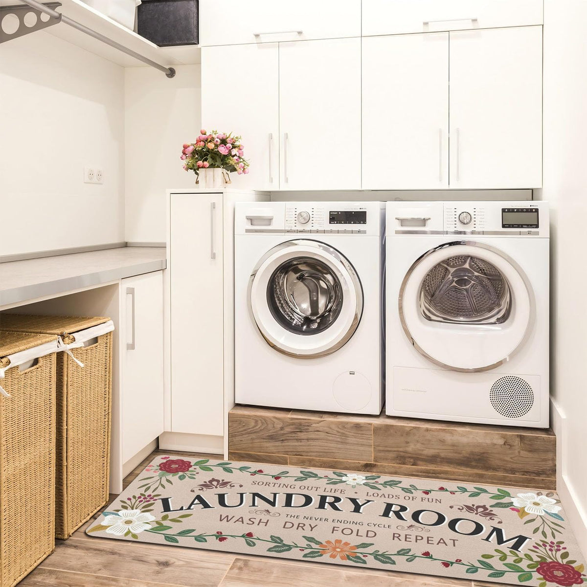 Non Slip Laundry Room Rug, Vintage Washable Runner, 20 x 48 Inch