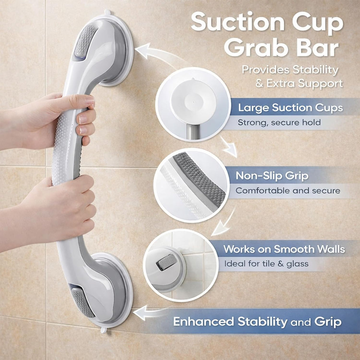 Grab Bars for Bathtubs and Showers,Suction Grab Bars 2 Pack 16.5"