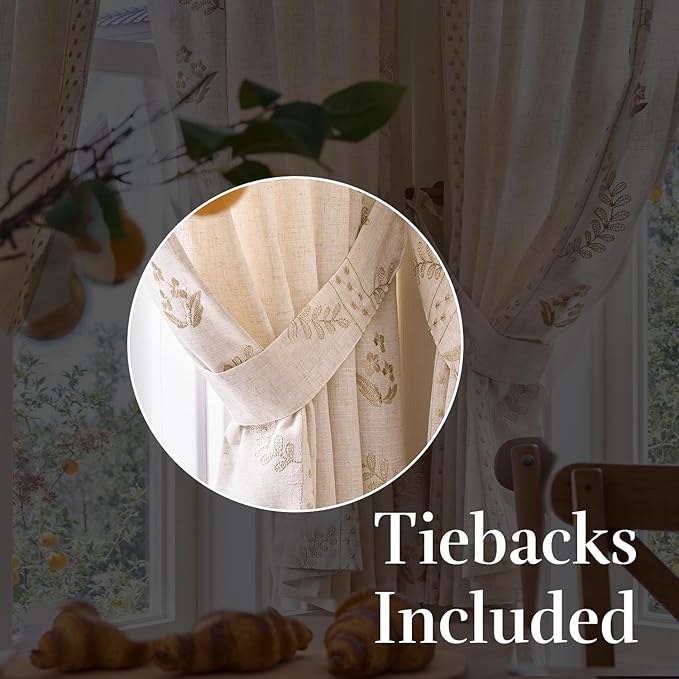 jinchan Belrose Linen Floral Cafe Curtains 45 Inch Length Embroidered Farmhouse - Image 8