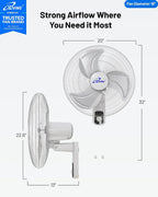 iLiving Glow Oscillating Wall Mount Fan with Adjustable Tilt, 18-inch, 3 Speed, Metal Grille and Blade, 90 Degree Oscillation, Airflow 1650CFM, Ideal for Home, Bedroom, Gym & Office, Greenhouse