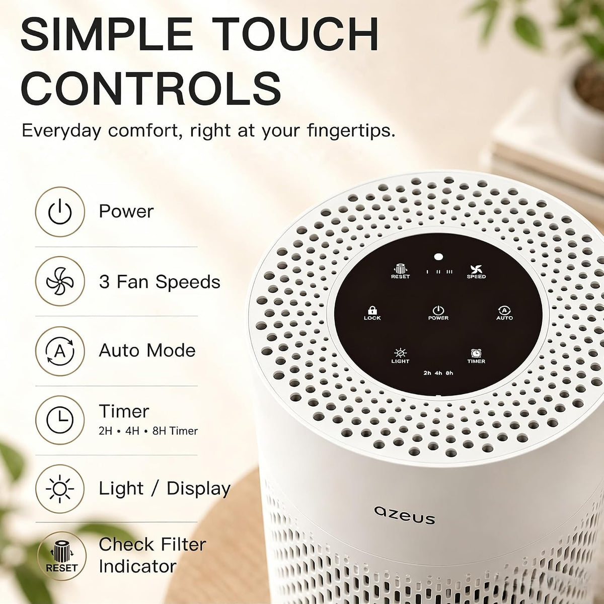 AZEUS HEPA Air Purifier 2-Pack, Quiet Operation for Bedrooms and Offices