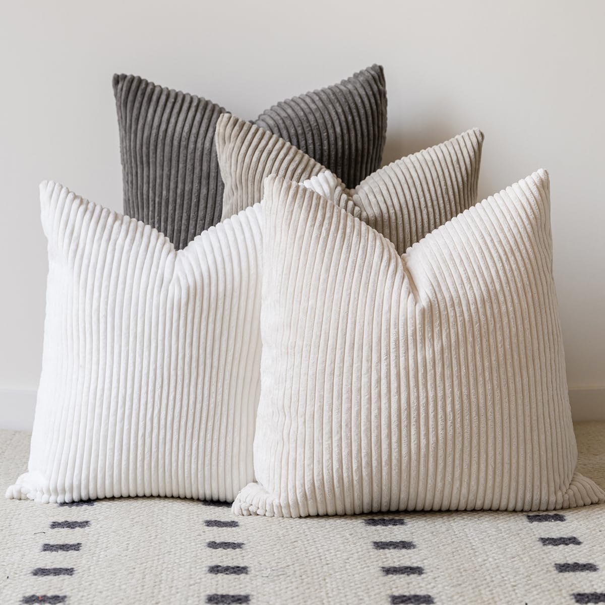LANANAS Decorative Corduroy Throw Pillow Covers 18x18 Inch Neutral