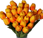 30pcs Tulips Artificial Flowers, Artificial Latex Real Touch Tulips Flowers Bouquet for Mother's Day Easter Wedding Party Home Decor-White