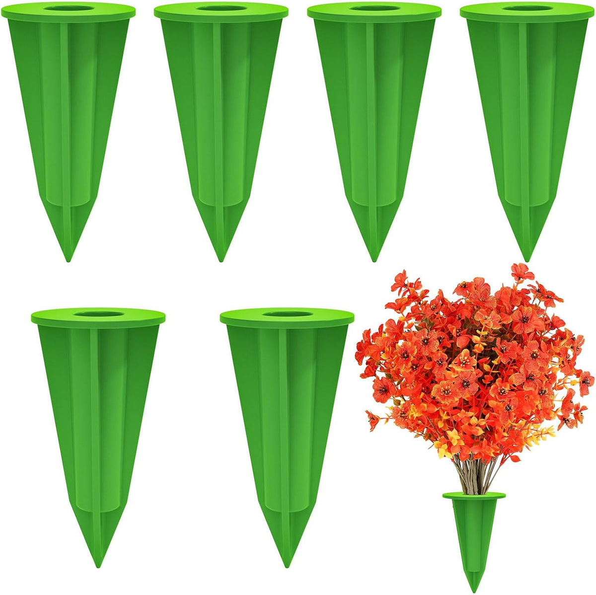 Artificial Flowers Holder for Outdoors and Indoor, 6 PCS Floral Ground Spike for Door Yard Porch Patio Garden Window Box Office Table Kitchen Home Planter Pot Vase Flowerpot Decorations (Black)
