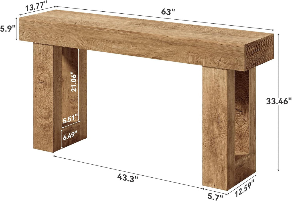 LITTLE TREE 63 Inches Long Console Table for Entryway, Sofa Table Behind Couch, Wooden Entry Table Foyer Hallway Tables, Farmhouse Console Sofa Tables for Living Room, Oak Color