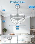 48 Inch Retractable Ceiling Fans with Lights and Remote, Modern Chandelier Fandelier Ceiling Fans, Quiet Reversible DC Motor, 6 Speeds, 3 Color Dimmable LED for Bedroom Living Room (Silver)