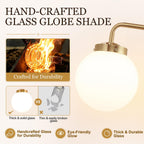 Modern Brushed Gold Vanity Lights for Bathroom, Mid Century 3 Light Bathroom Vanity Light with Globe Milky White Glass Shade Over Mirror, Brass Wall Sconce for Bathroom Hallway Living Room Bedroom