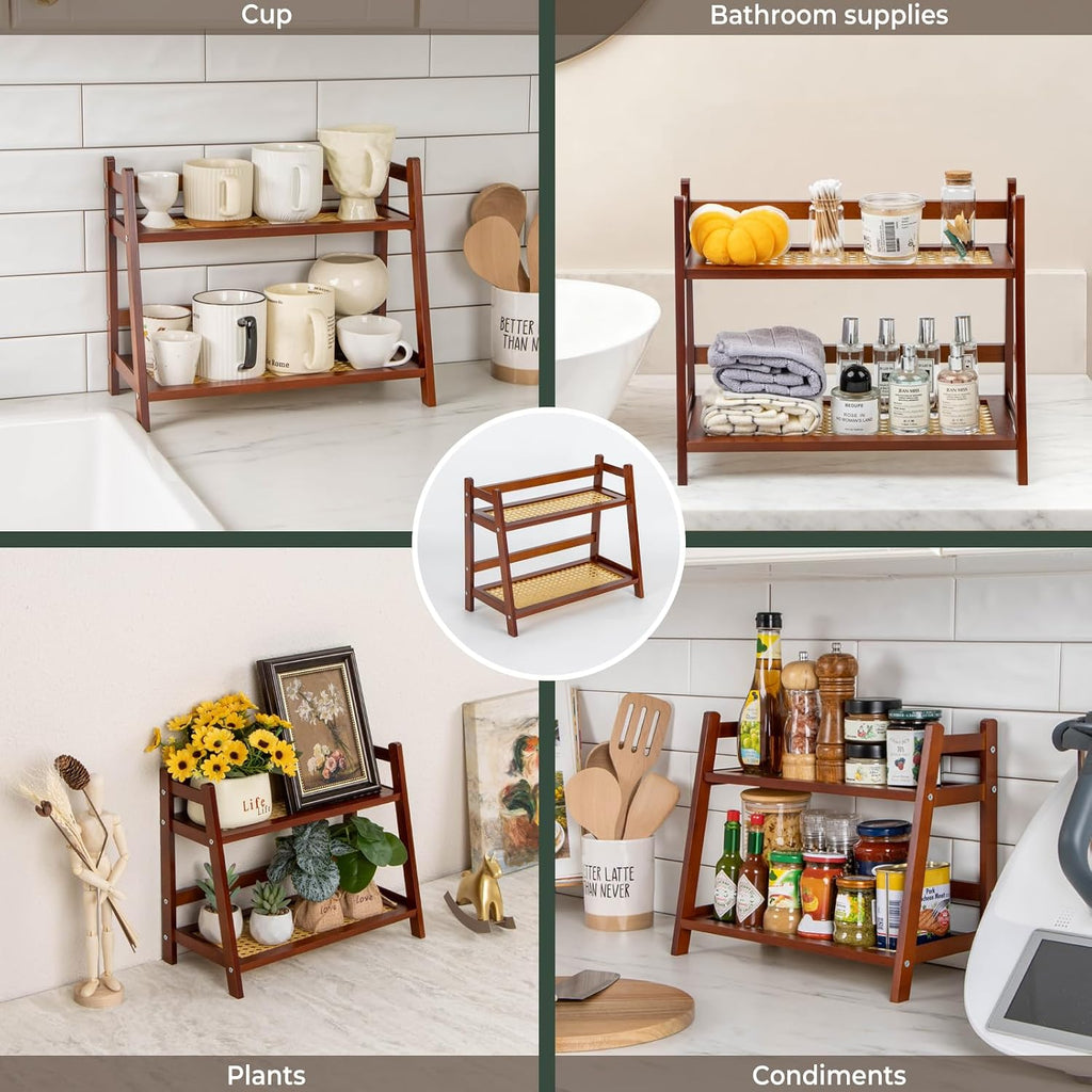 ANBOXIT Matcha Station Organizer, Countertop Bamboo Coffee & Tea Station