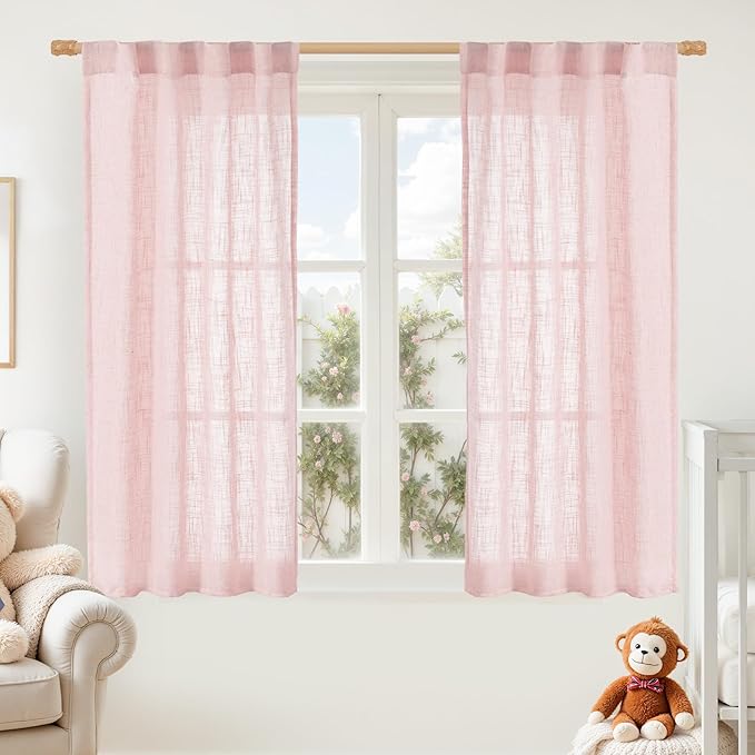 LAMIT Linen Curtains 48 Inch Length 2 Panels, Light Filtering Panels Back Tab by LAMIT