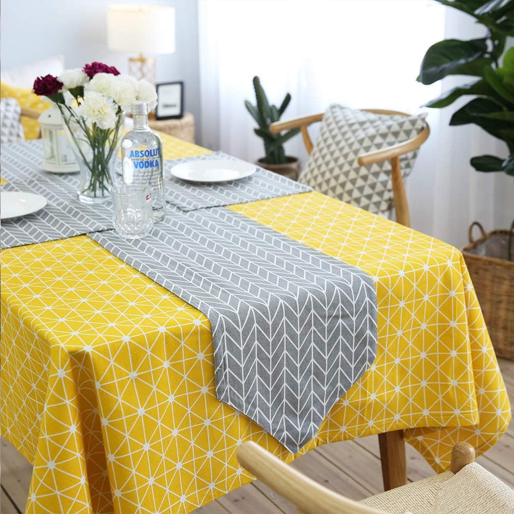 meioro Yellow Boho Table Cloth Rectangle Cotton Linen Nordic Twill Tablecloths Wrinkle Free Fabric Checkerboard Stripe Table Cloths Rustic Cover for Kitchen Dining Party Outdoor Picnic(55 x 55 Inch)